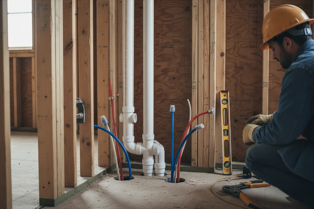 Drain and supply rough-in during Sump Pump Repair in Goodman